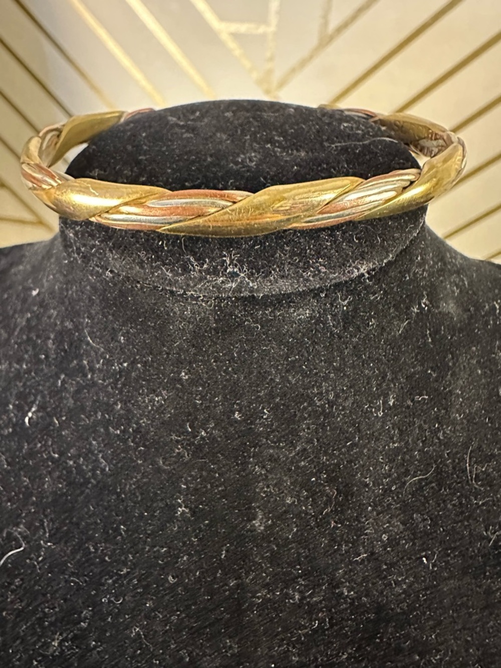 Tri-Color Twisted Bangle Bracelet - Gold, Rose & Yellow Tones